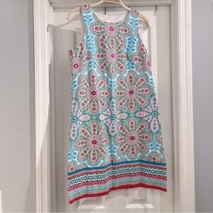 London Times Womens Sleeveless Blue & Pink Floral and Paisley Sheath Dress Sz 6